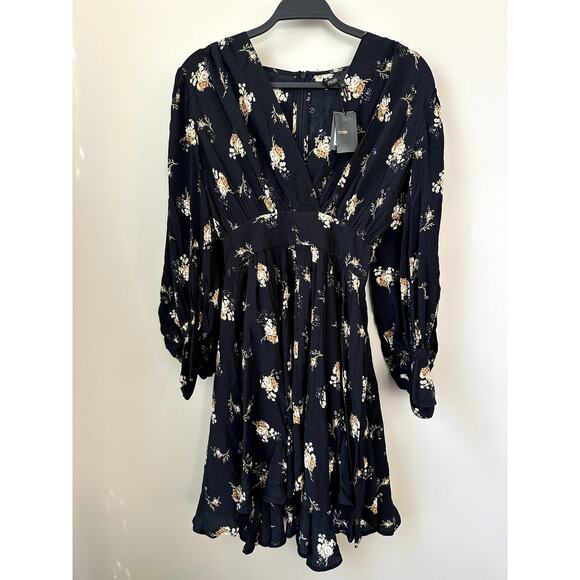 $415 Maje Floral Bohemian Mini Dress Womens Size 34 V Neck Long Puff Sleeves NWT - Picture 2 of 8